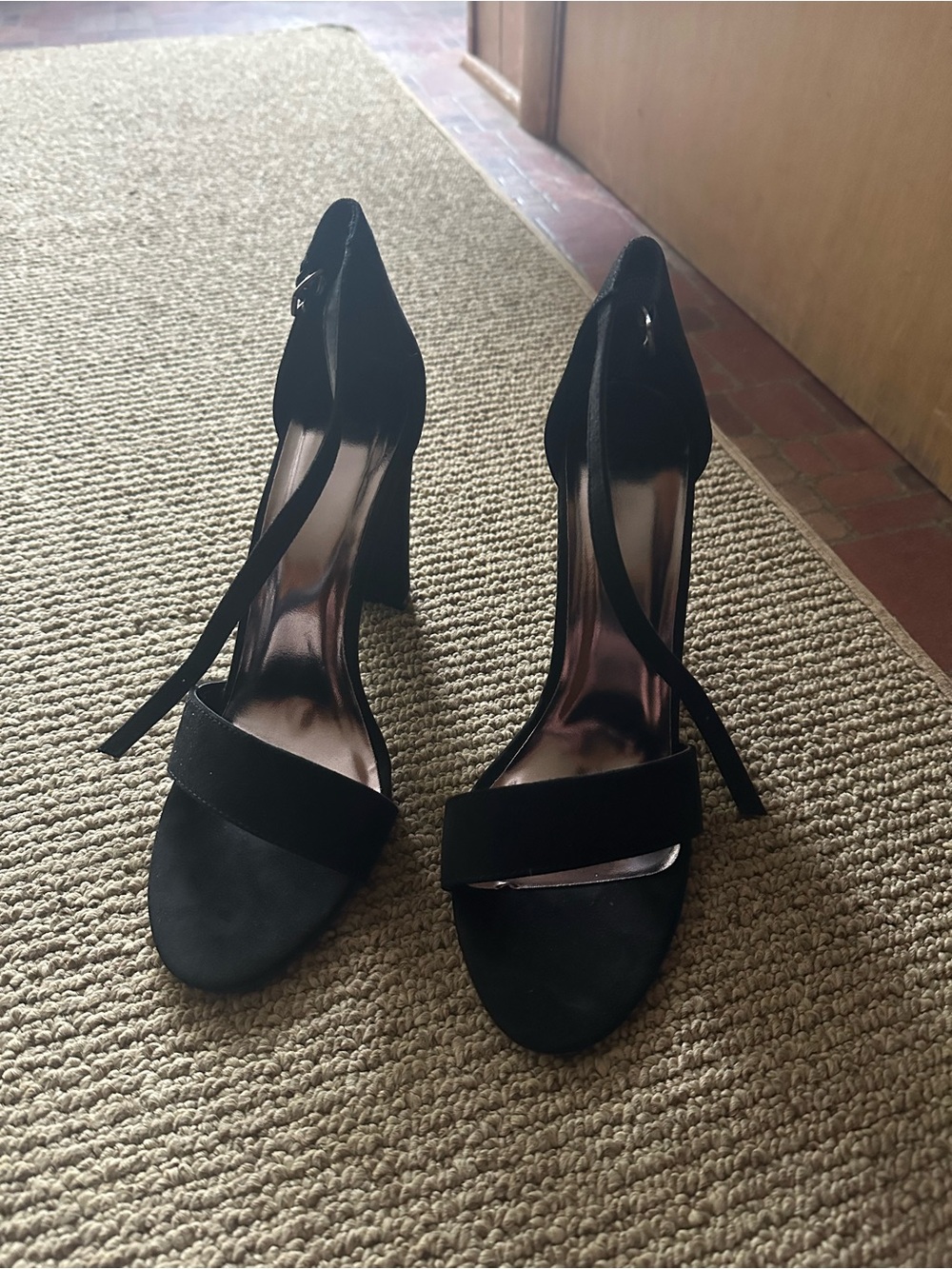 Elegant Black Suede Ankle-Strap Block Heel Sandals